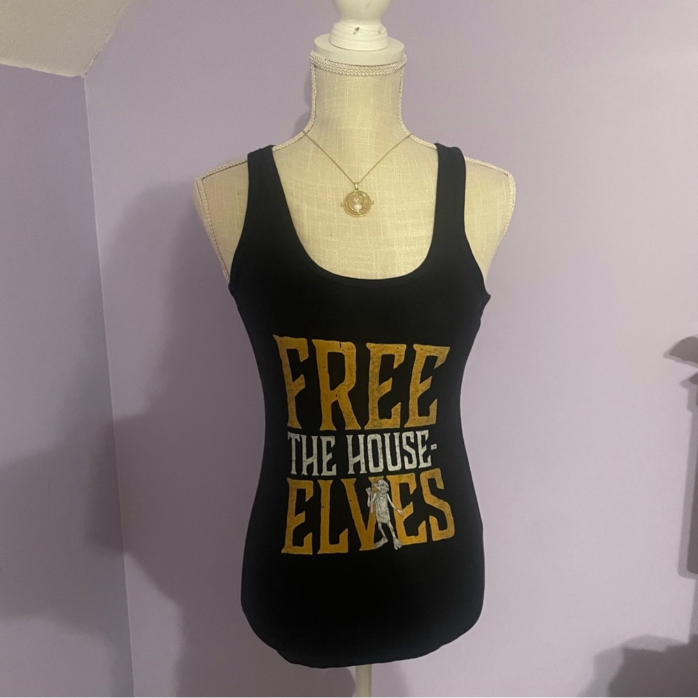 Harry Potter "Free the House Elves" Halter Tank Top, black, small